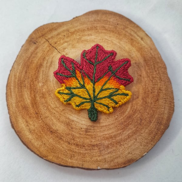 Hand embroidered Autumn Leaf Brooch