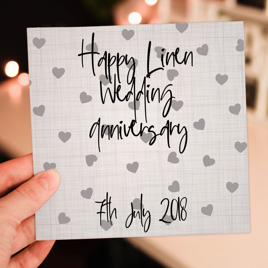 Linen (4th) anniversary card: Personalised with date