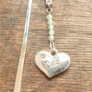 Silver-Plated Bookmark with Recycled Glass Beads and 'Dad' Heart Charm 