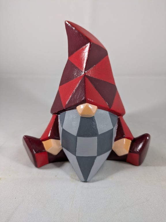 Ceramic Red Burgundy Home Garden Gnome Gonk Faceted Ornament Decoration.