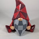 Ceramic Red Burgundy Home Garden Gnome Gonk Faceted Ornament Decoration.