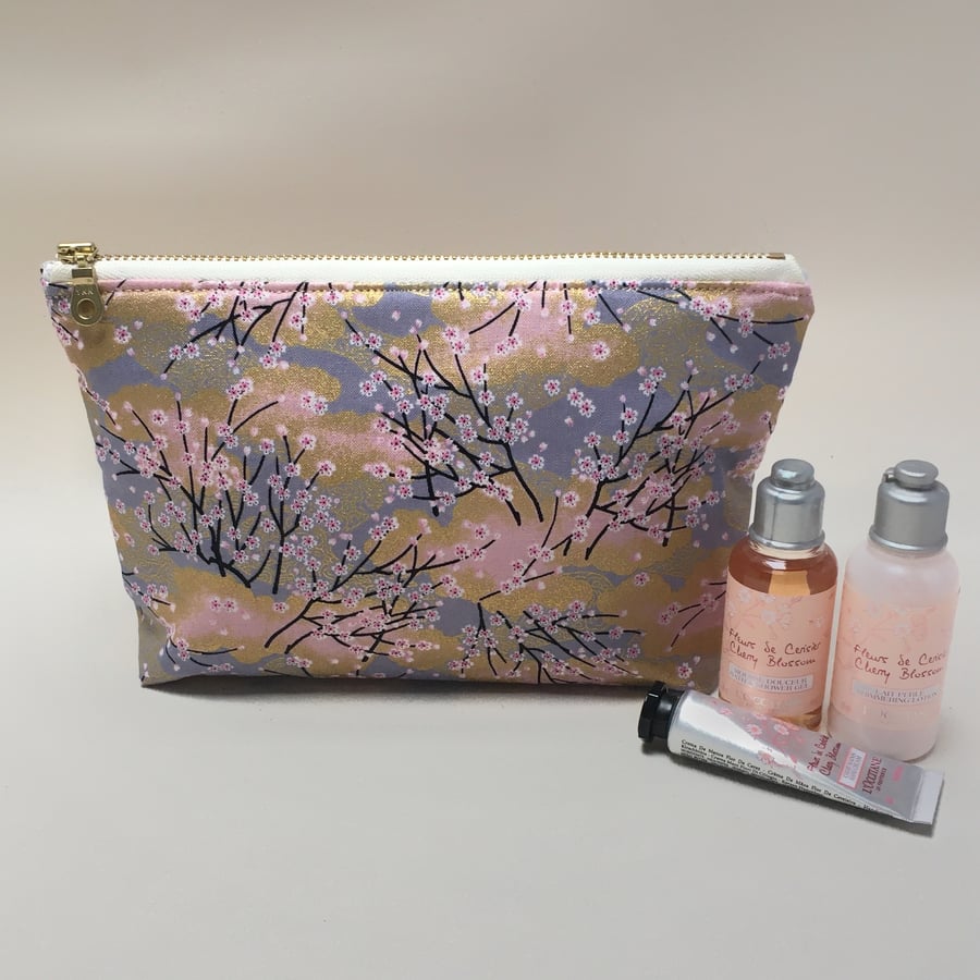 Japanese Lilac Blossoms Fabric Pouch, Makeup Bag, Toiletries Bag