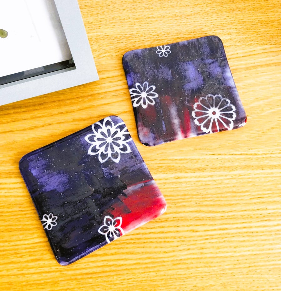 A Pair of Multi Coloured Fused Glass Coasters