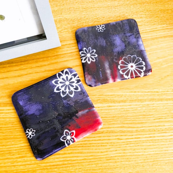 A Pair of Multi Coloured Fused Glass Coasters