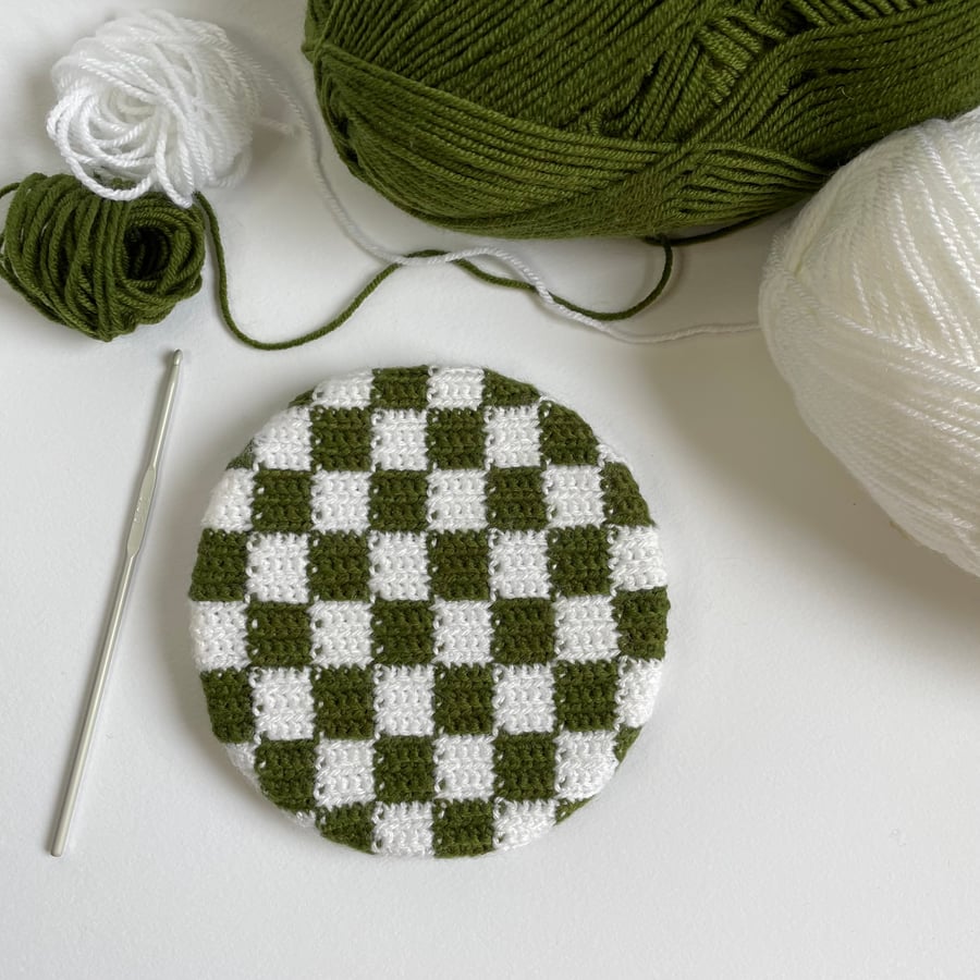 Crochet Art, Contemporary Design, Modern Minimalism, Checkers or Chess in Green