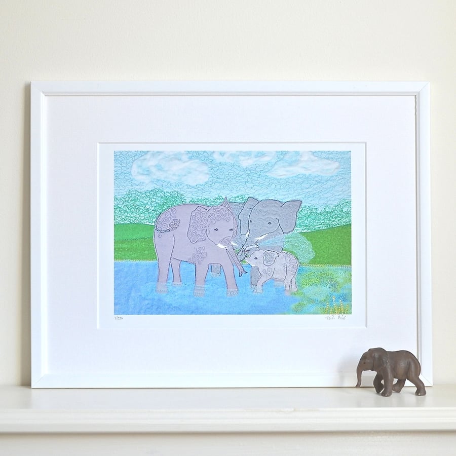 Elephant picture - family elephant print