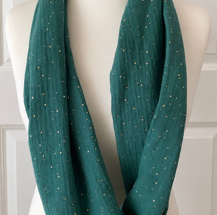 Forest Green with Gold Speckles Infinity Scarf,... - Folksy