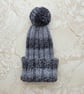 Hand knitted adult grey multicoloured bobble hat
