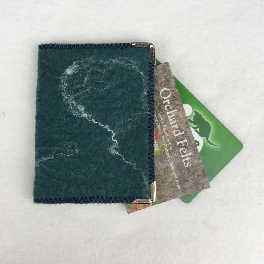 Card wallet for business, credit, and ID cards, felted in duckegg blue