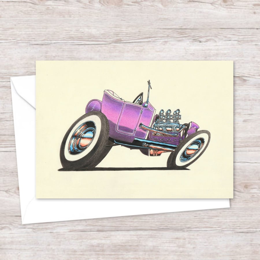 Purple Custom Car Greeting Card: American Classic for a Car Lover (405)