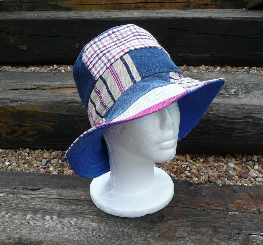 Bucket hat patchwork denim and canvas sun hat 