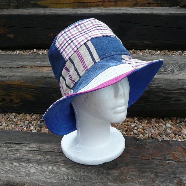 Bucket hat patchwork denim and canvas sun hat 