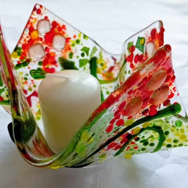 Fused glass votive candle or tea-light holder