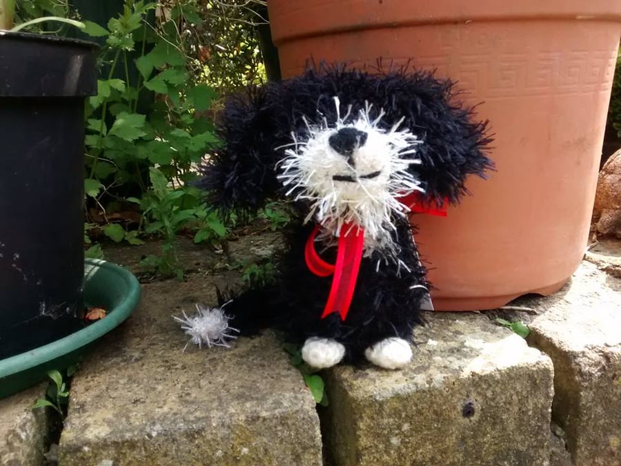 Colin the black and white Border Collie pup, crochet soft toy, cuddly dog, plush