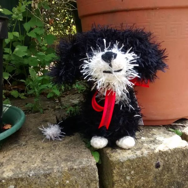 Colin the black and white Border Collie pup, crochet soft toy, cuddly dog, plush