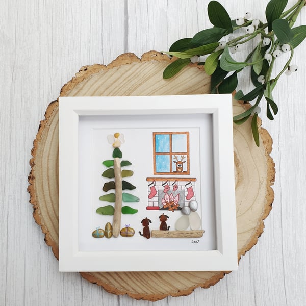 Seaglass, driftwood Christmas scene, "T'WAS THE NIGHT BEFORE CHRISTMAS"