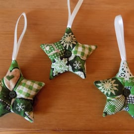 Three Christmas Patchwork Star Decorations