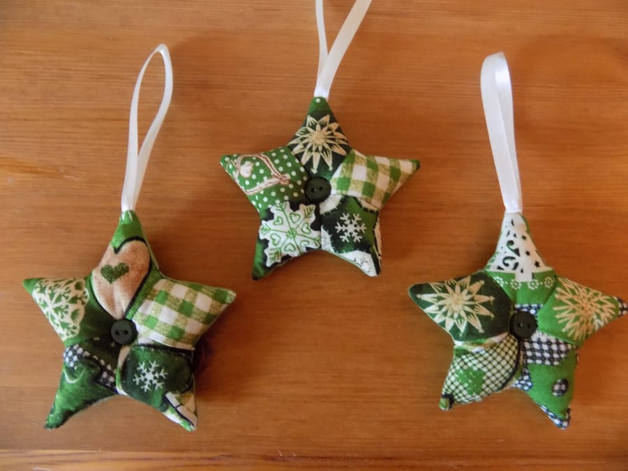 Three Christmas Patchwork Star Decorations