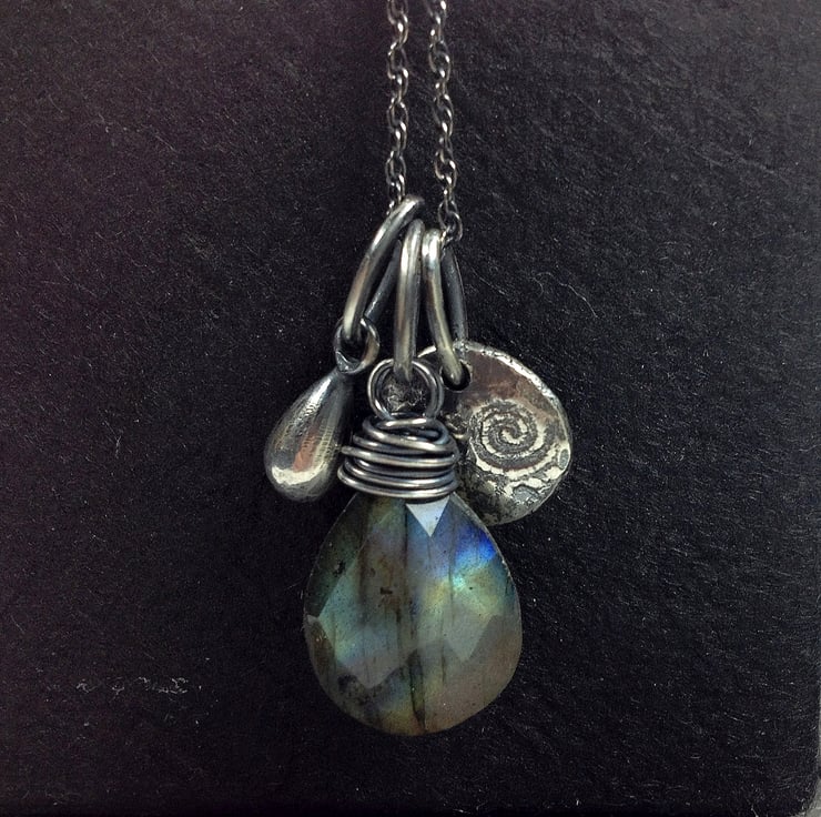 Labradorite and silver Relic charm necklace - Folksy