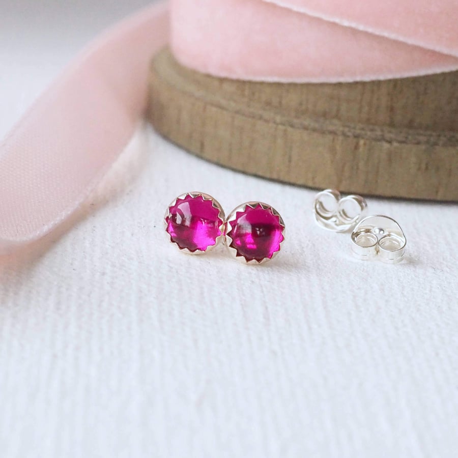 Lab Ruby Stud Earrings 