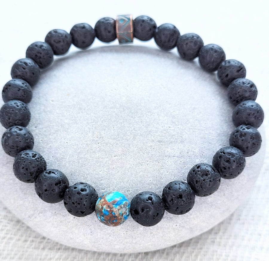 Grounding Bracelet for Men, Black Lava Rock Bracelet, Gift for Him, Yoga Mala