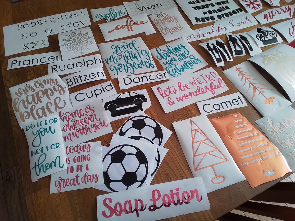 Cricut decals, pictures, etc. Various decals stickers