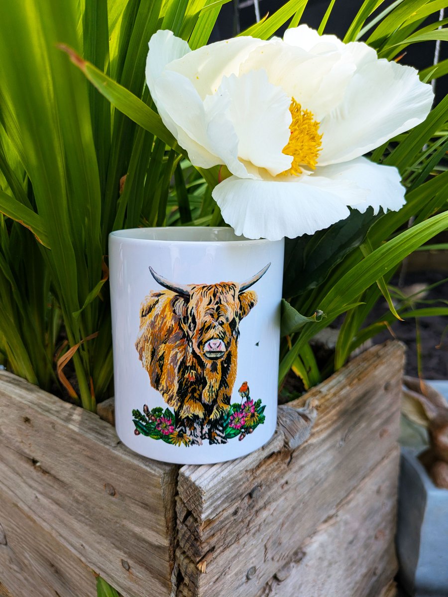 Ceramic Highland Cow Pen Pot with Original Hand-Painted Cow Artwork