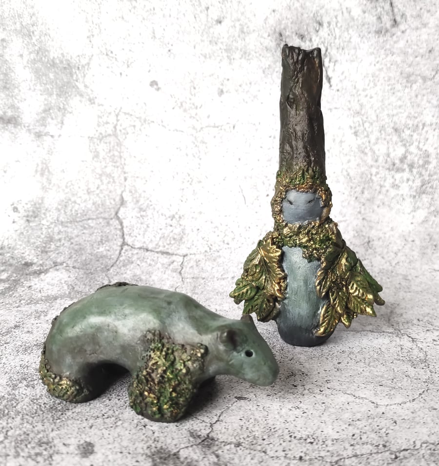 Forest Guardian Statues, Ancient Woodland Spirits, Bear Spirit Animal Totem