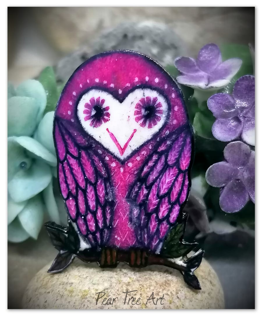 Owl Brooch, Handmade, Purple