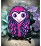 Owl Brooch, Handmade, Purple - Image 1