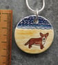 Handmade Ceramic Corgi dog on the beach pendant - Image 3