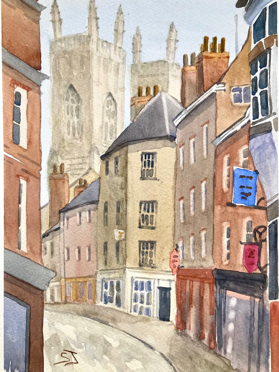 York Minster street scene original watercolour painting 