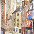 York Minster street scene original watercolour painting 