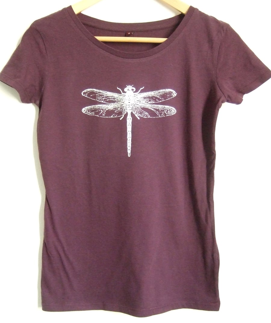 silver dragonfly womens eggplant short sleeve cotton T shirt