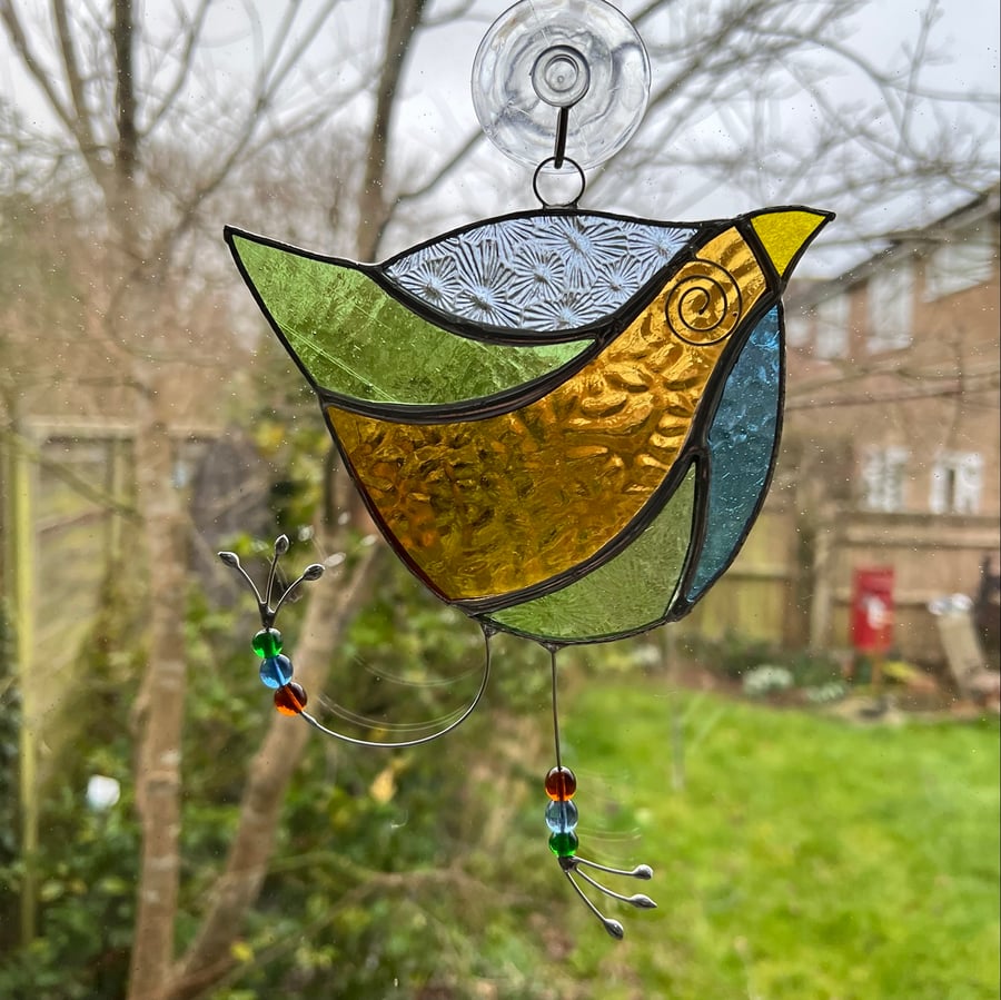 Stained Glass Funky Bird Suncatcher  - Pastel