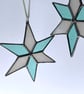 Pastel hued white and pale blue green stained glass Christmas star decoration - Image 5
