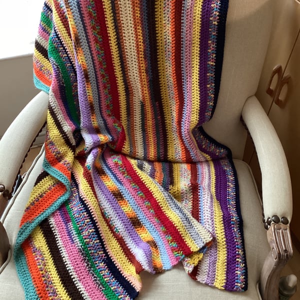  CROCHET BLANKET HANDMADE IN LOVELY STRIPES APPROX 50x30" 