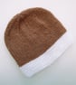 Hand knitted baby hat in mocha brown and white, 100% acrylic, new baby gift