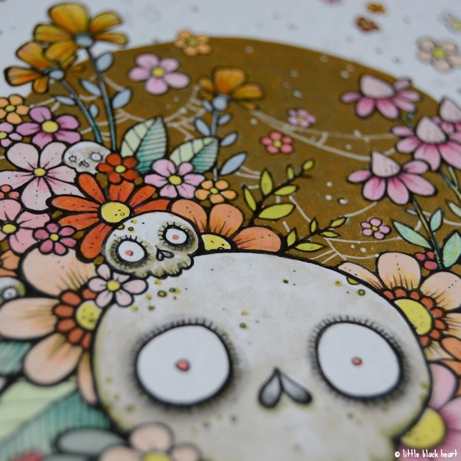 blooming summer skull - original illustration A6