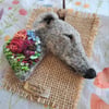 Needle Felted Sleepy Greyhound Brooch