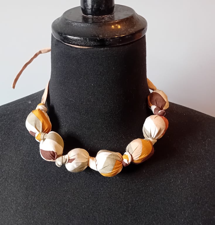 Brown Stripe Silk Bead Necklace