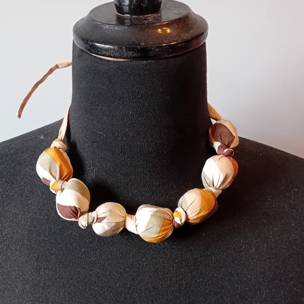 Brown Stripe Silk Bead Necklace