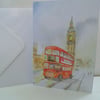 A5 blank card Routemaster London bus winter scene from original watercolour