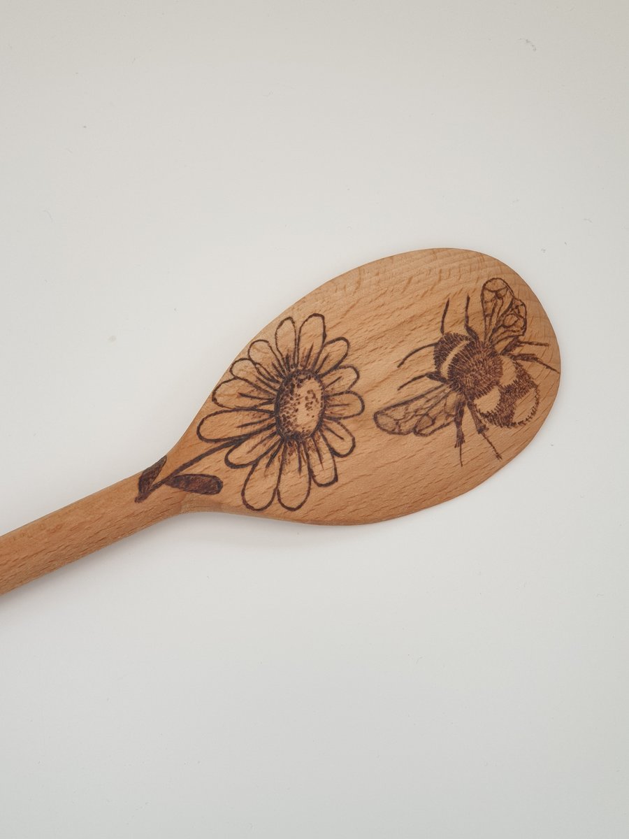 Decorated wooden spoon, bee pyrography, baking gift