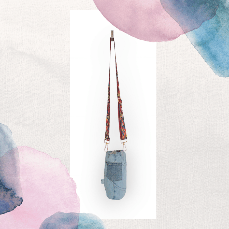 Denim Water Cooler with Top Stitching and Colourful Detachable Strap