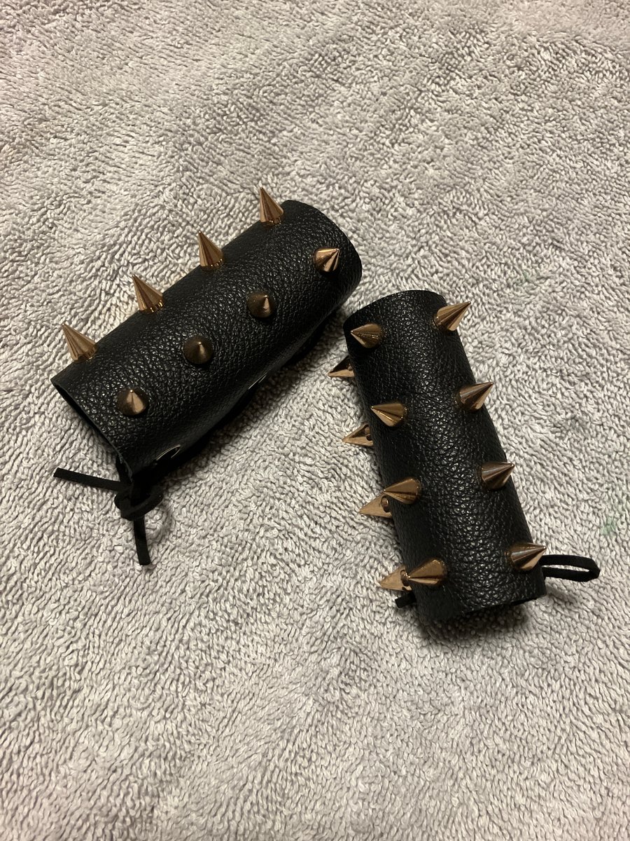 Black Leather Wheelchair Handle Deterrent (WHDs) - with Brass coloured Spikes