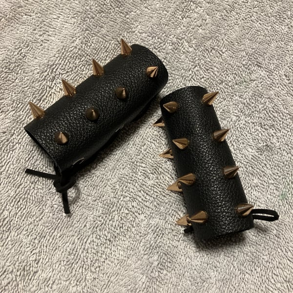 Black Leather Wheelchair Handle Deterrent (WHDs) - with Brass coloured Spikes