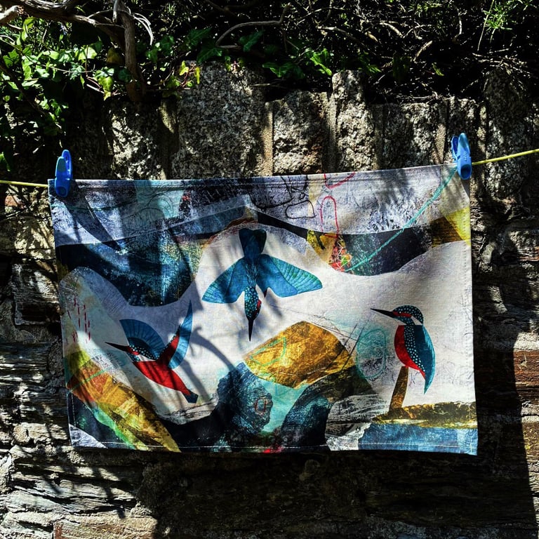 Colourful Kingfishers Tea Towel