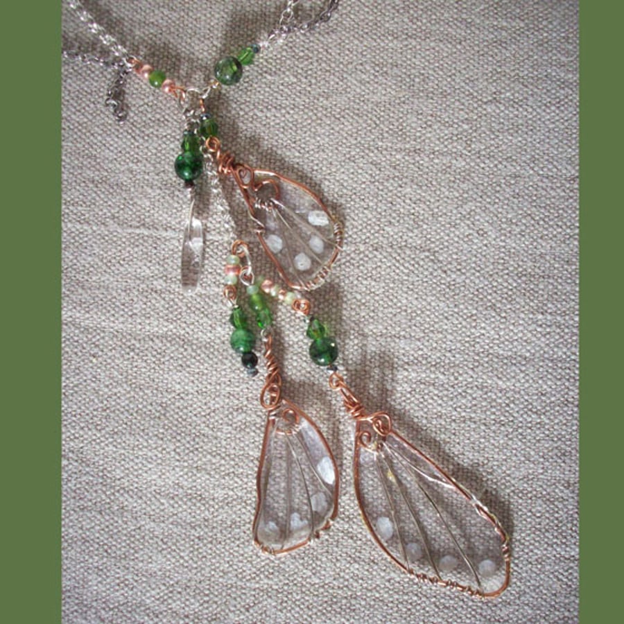 Fairy Wings Necklace Copper & Green