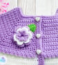 Crochet baby set, layette.  Lilac and white cardigan, hat and boots set 0-3 mths - Image 3